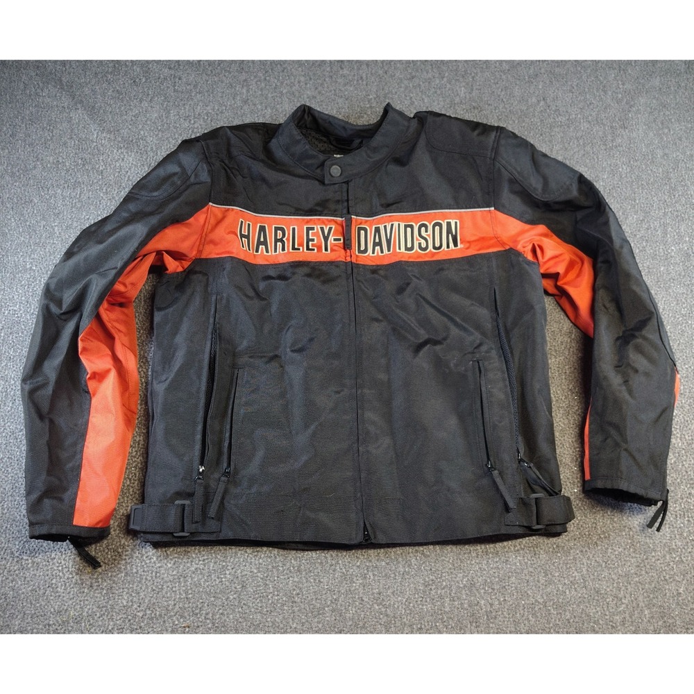 Harley-Davidson Riding Jacket Mens XL Black Orange Biker Motorcycle Gear